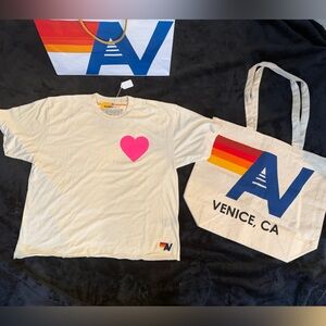 - NWT Aviator Nation Heart Boyfriend T-Shirt  Medium and Tote Bag